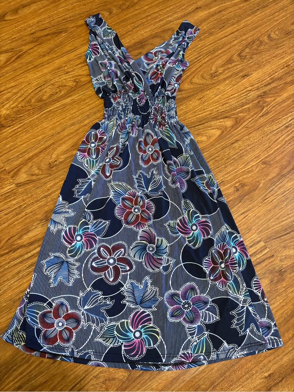 Multicolored Floral Print Casual Sundress With Stripes - Womenโs